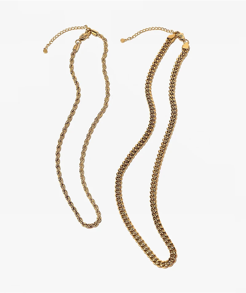 The Gold Gods Cuban & Rope Yellow Gold Chain Necklace Set