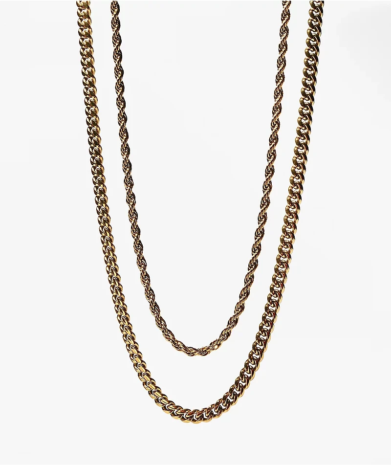 The Gold Gods Cuban & Rope Yellow Gold Chain Necklace Set