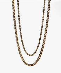 The Gold Gods Cuban & Rope Yellow Gold Chain Necklace Set