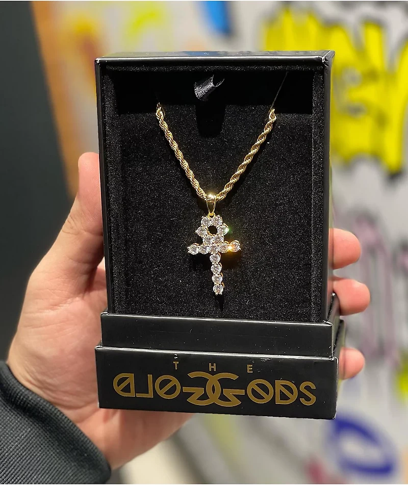 The Gold Gods Diamond Ankh Cross Pendant 22"  Necklace