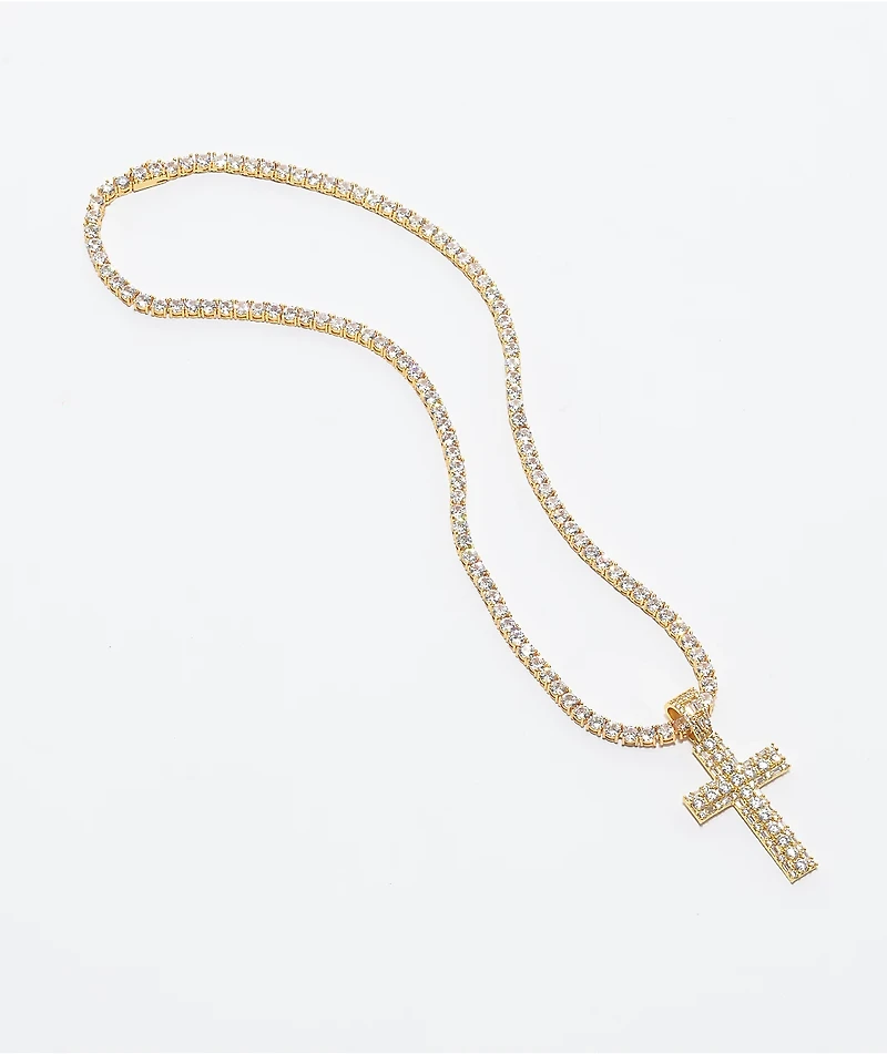 The Gold Gods Diamond Cross Tennis Chain 22" Necklace
