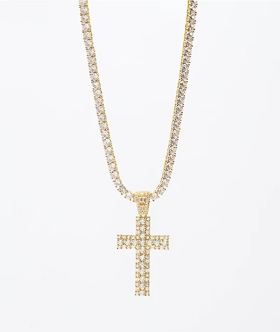 The Gold Gods Diamond Cross Tennis Chain 22" Necklace