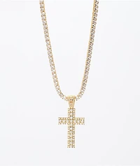 The Gold Gods Diamond Cross Tennis Chain 22" Necklace