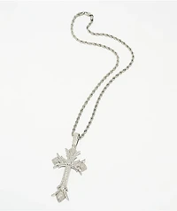 The Gold Gods Diamond Cross Pendant White Gold Rope Chain Necklace