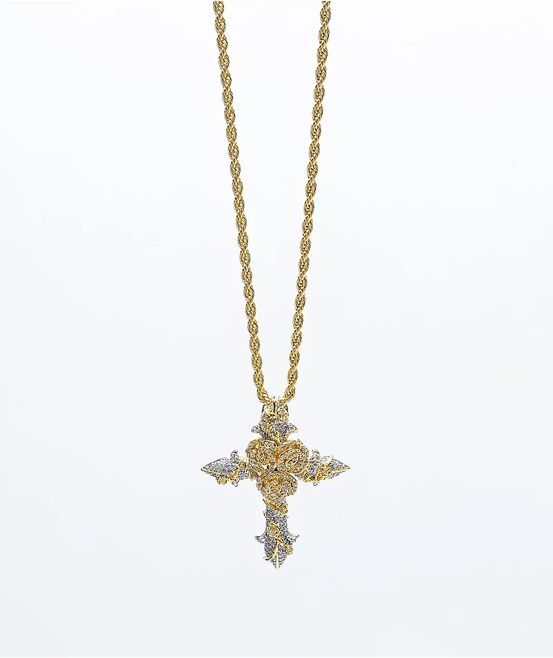 The Gold Gods Diamond Rose Cross Gold 22" Necklace