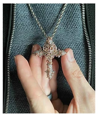 The Gold Gods Diamond Rose Cross Silver 22" Chain Necklace