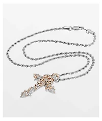 The Gold Gods Diamond Rose Cross Silver 22" Chain Necklace
