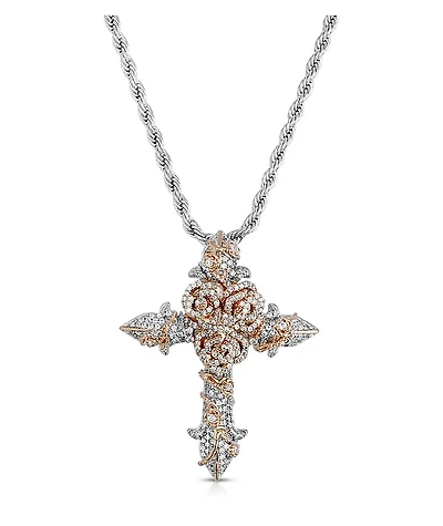The Gold Gods Diamond Rose Cross Silver 22" Chain Necklace