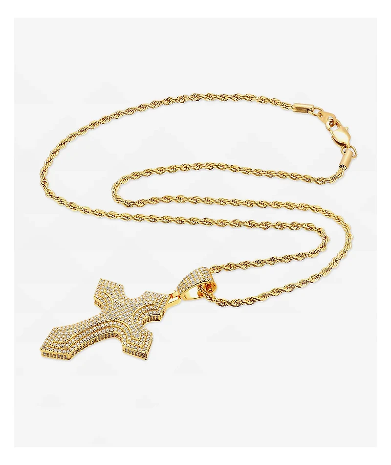 The Gold Gods Diamond Royal Cross 20" Rope Chain Necklace
