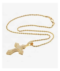 The Gold Gods Diamond Royal Cross 20" Rope Chain Necklace