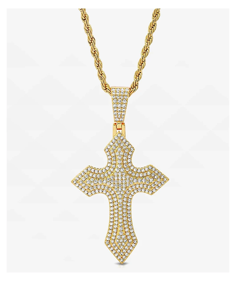 The Gold Gods Diamond Royal Cross 20" Rope Chain Necklace