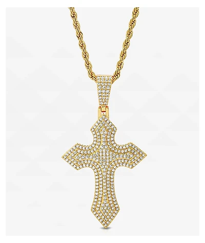 The Gold Gods Diamond Royal Cross 20" Rope Chain Necklace