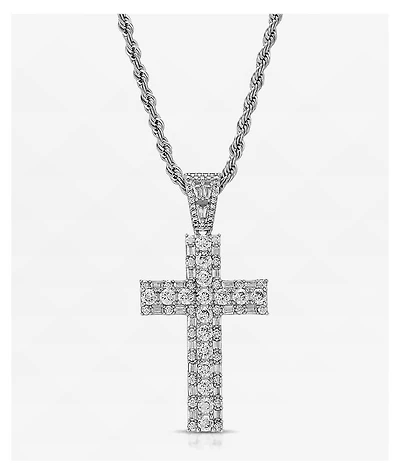 The Gold Gods Diamond Royal Cross White 20" Rope Chain Necklace