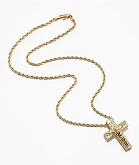 The Gold Gods Flooded Crucifix 22" Rope Chain Necklace