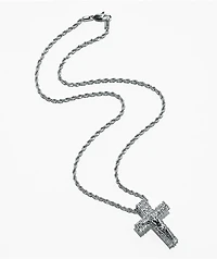 The Gold Gods Flooded Crucifix 22" White Gold Rope Chain Necklace