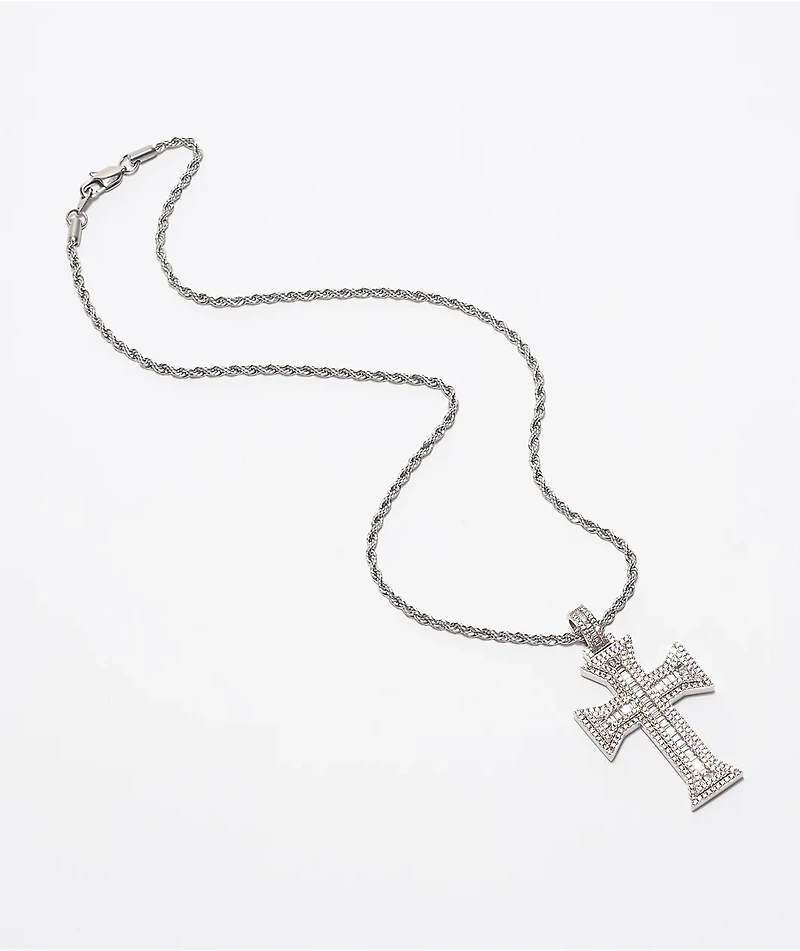 The Gold Gods Kings Diamond Cross 22" Rope Chain White Necklace