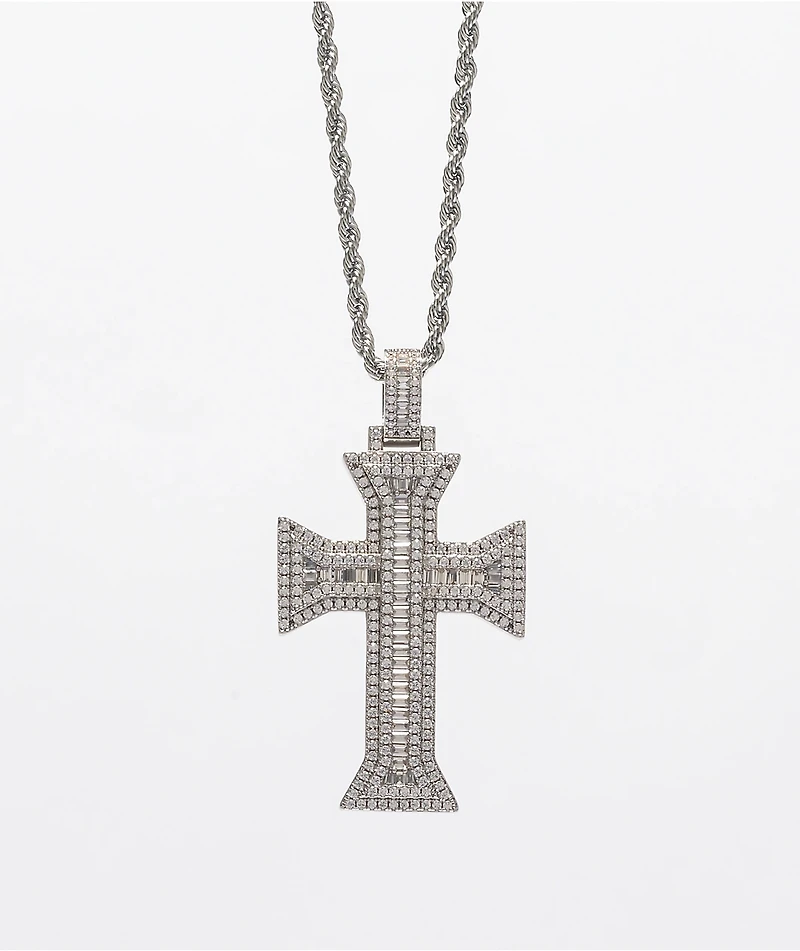 The Gold Gods Kings Diamond Cross 22" Rope Chain White Necklace