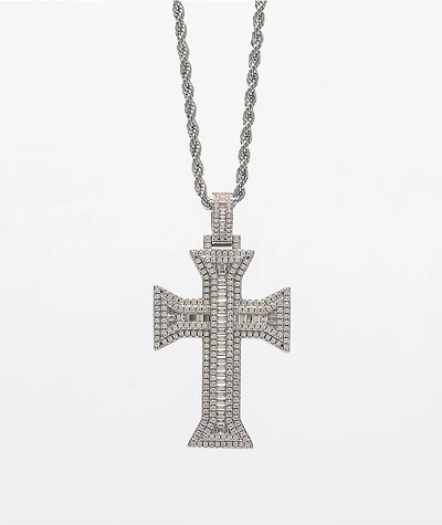 The Gold Gods Kings Diamond Cross 22" Rope Chain White Necklace