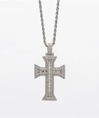 The Gold Gods Kings Diamond Cross 22" Rope Chain White Necklace
