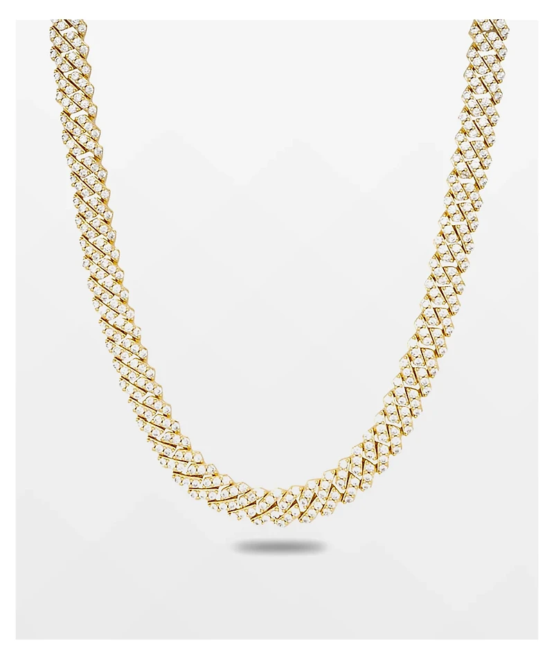 The Gold Gods Straight Edge 8mm 22" Gold Diamond Cuban Link Choker Chain Necklace