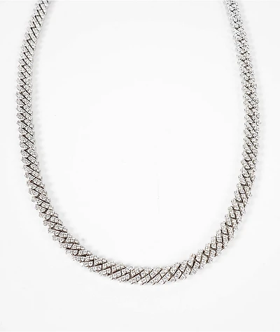The Gold Gods Straight Edge 8mm 22" White Gold Diamond Cuban Link Choker Chain Necklace