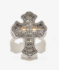 The Gold Gods White Baguette Cross Ring
