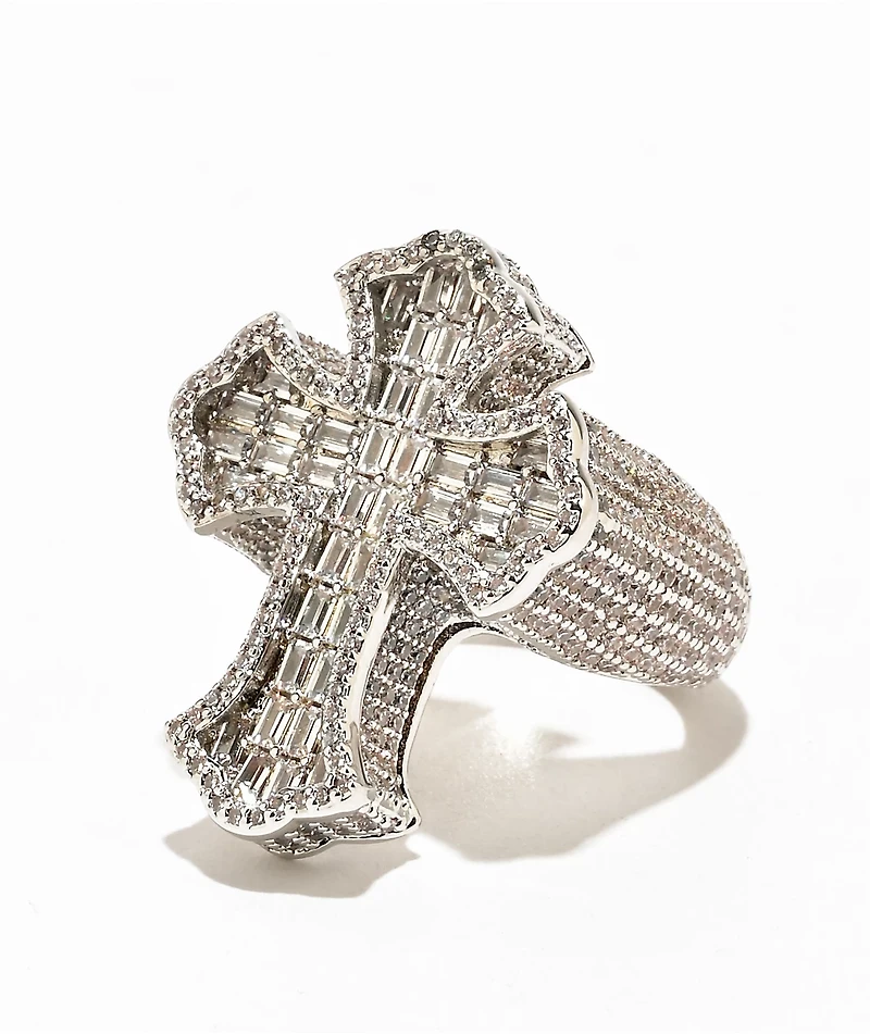 The Gold Gods White Baguette Cross Ring