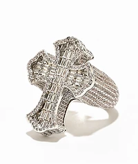 The Gold Gods White Baguette Cross Ring