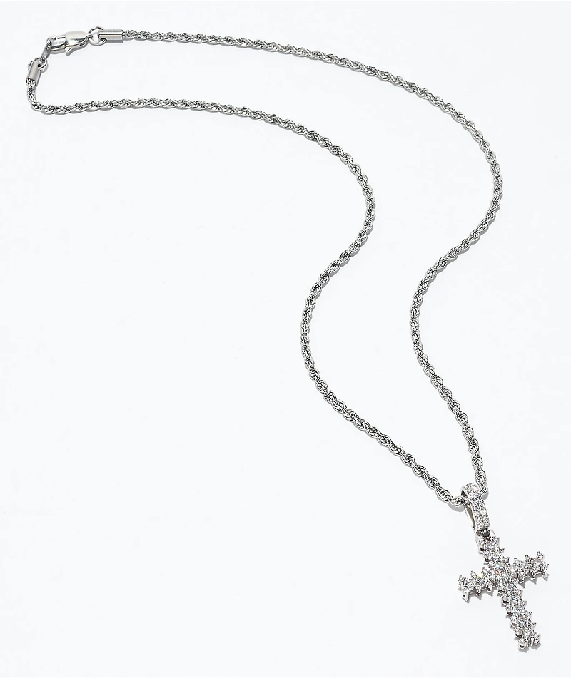 The Gold Gods White Gold Flooded Cross Rope 20" Chain Necklace