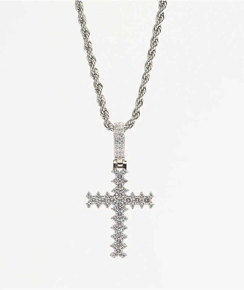 The Gold Gods White Gold Flooded Cross Rope 20" Chain Necklace