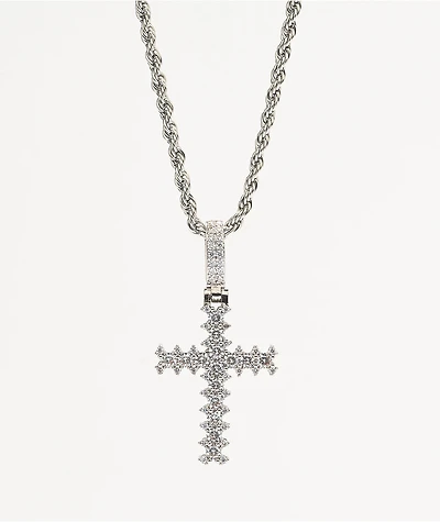 The Gold Gods White Gold Flooded Cross Rope 20" Chain Necklace