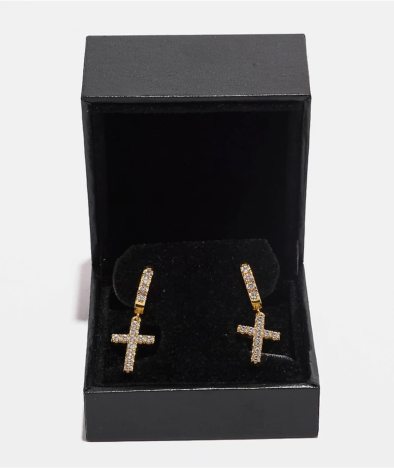 The Gold Gods Yellow Diamond Cross Hoop Earrings