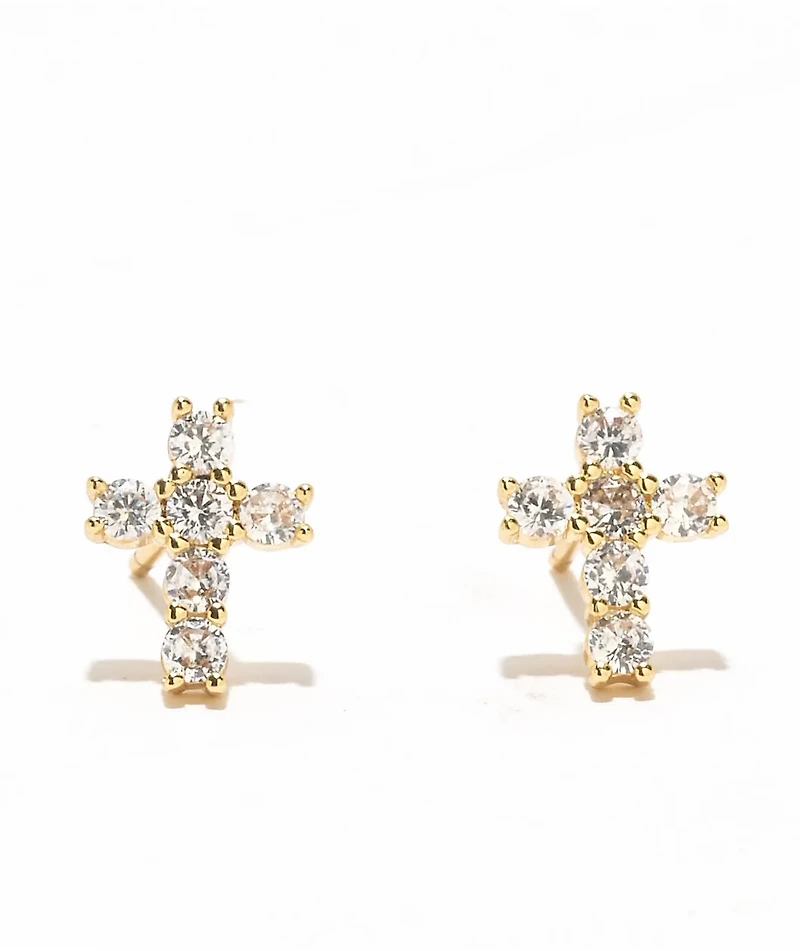 The Gold Gods Yellow Small Diamond Cross Stud Earrings