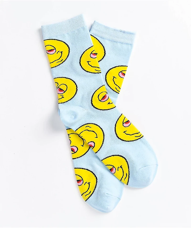 The High & Mighty Happy Light Blue White Crew Socks