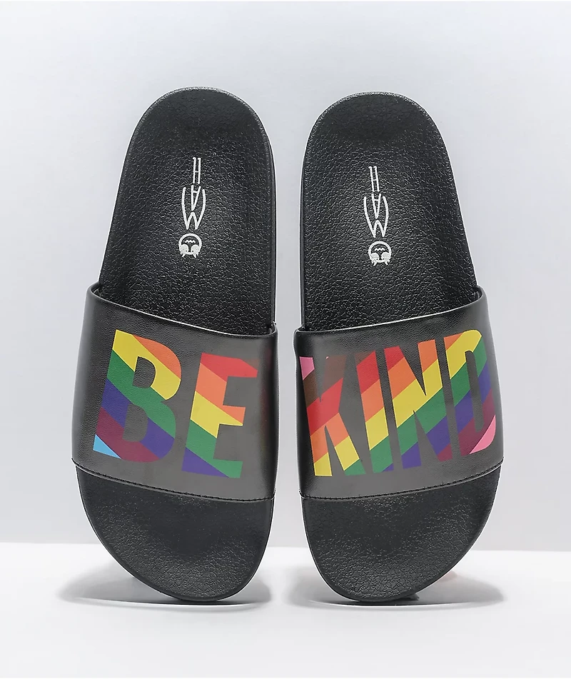The Phluid Project Be Kind Black & Rainbow Slide Sandals