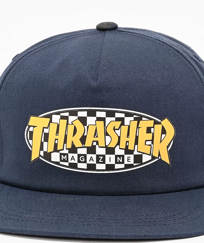 Thrasher Checkered Oval Navy Snapback Hat