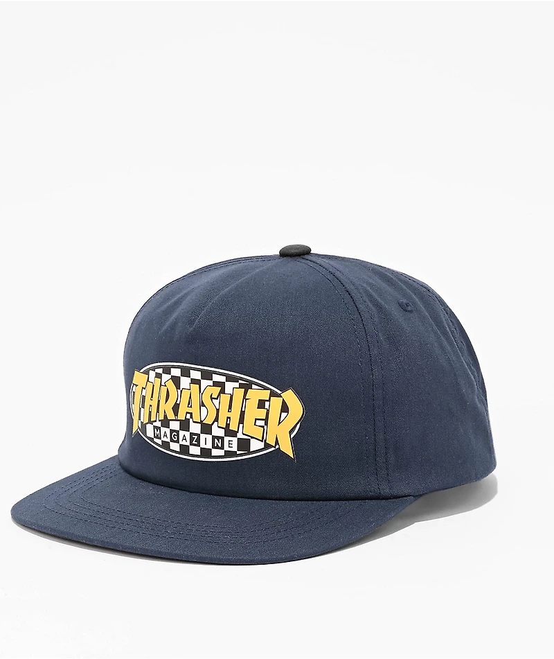 Thrasher Checkered Oval Navy Snapback Hat