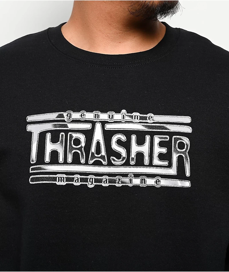 Thrasher Chrome Genuine Magazine Black Crewneck Sweatshirt