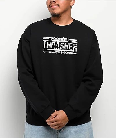 Thrasher Chrome Genuine Magazine Black Crewneck Sweatshirt