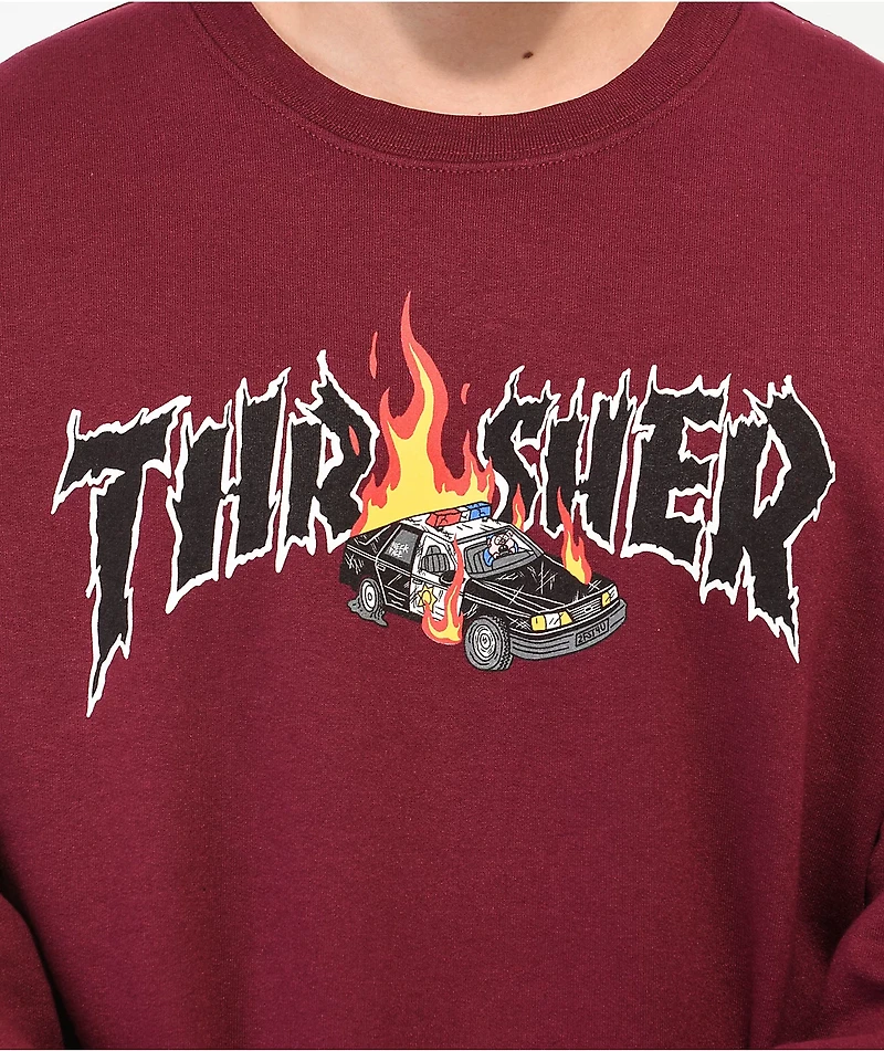 Thrasher Cop Car Burgundy Crewneck Sweatshirt