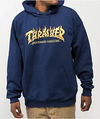 Thrasher Fire Logo Navy Hoodie