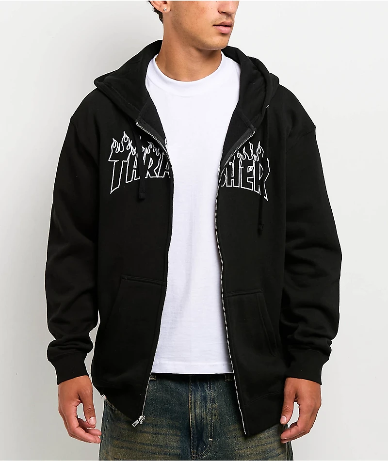 Thrasher Flame Black Zip Hoodie
