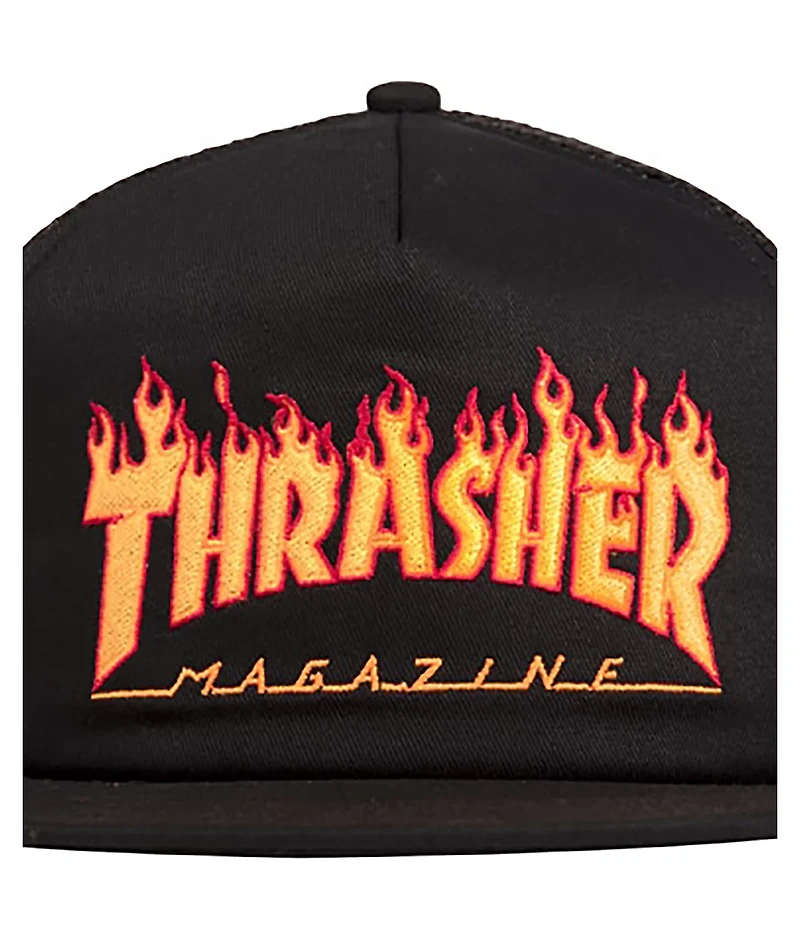 Thrasher Flame Logo Black Trucker Hat