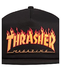 Thrasher Flame Logo Black Trucker Hat