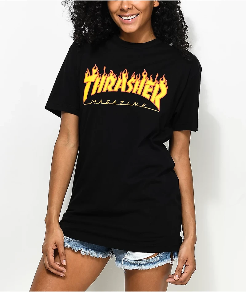 Thrasher Flame Logo Boyfriend Fit Black T-Shirt