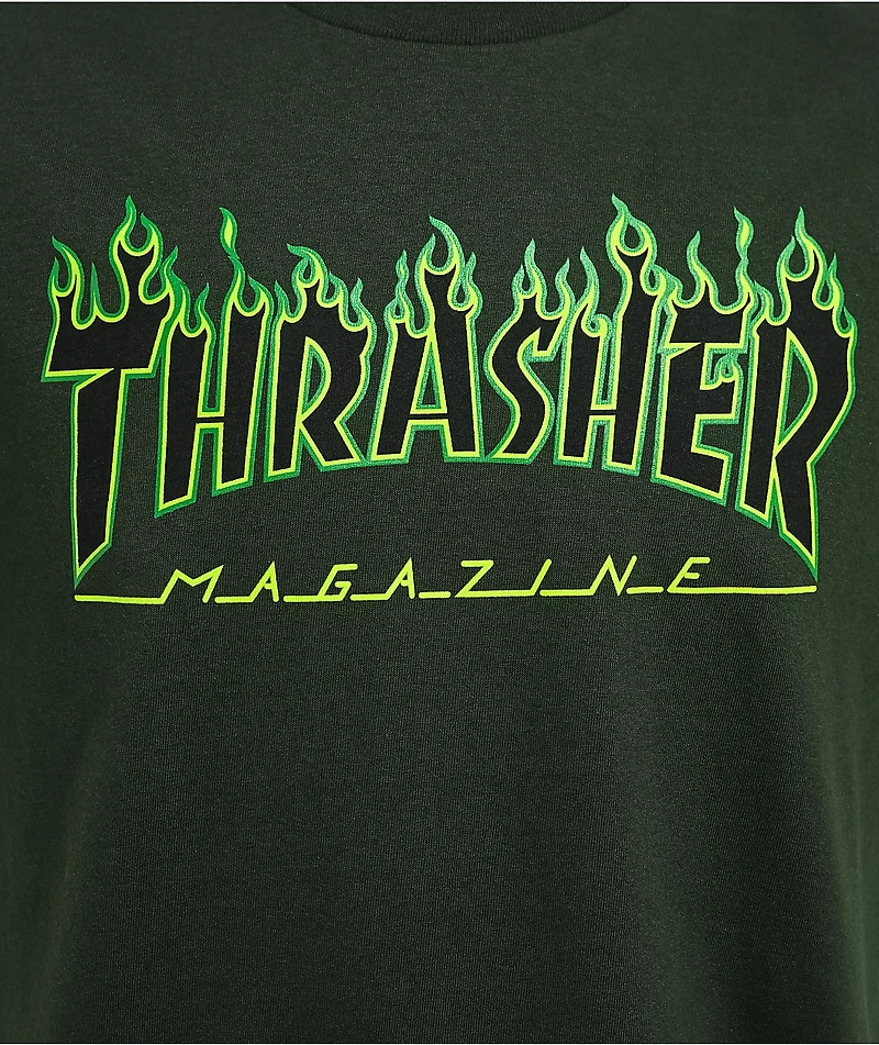 Thrasher Flame Logo Green T-Shirt