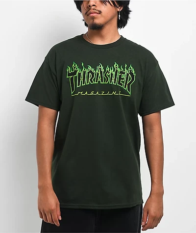 Thrasher Flame Logo Green T-Shirt