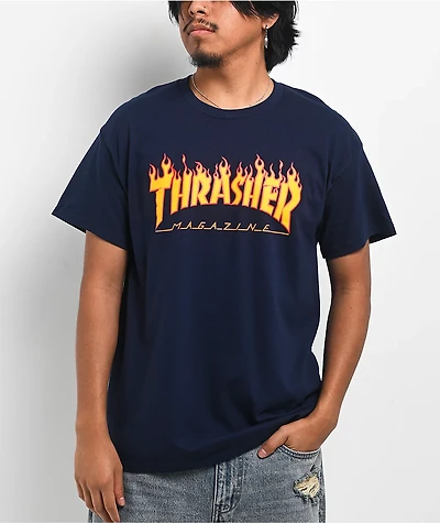 Thrasher Flame Logo Navy T-Shirt