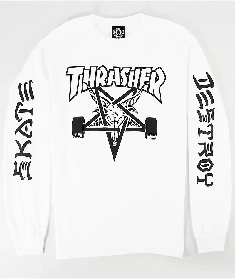 Thrasher Goat Destroy White Long Sleeve T-Shirt