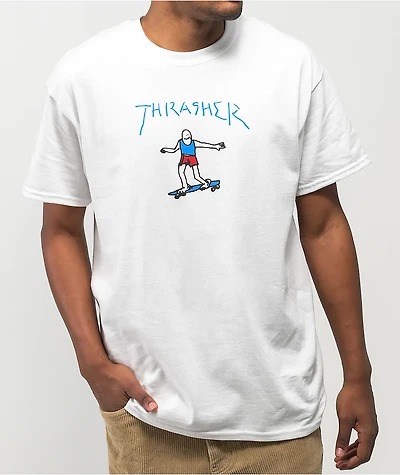 Thrasher Gonz Logo White & Blue T-Shirt
